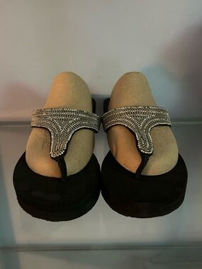 Embellished Black Thong Sandals - Women’s 8